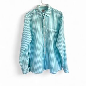Raphael Positano Mens 100% Linen Button Down Shirt Large Blue Stripe Nautical